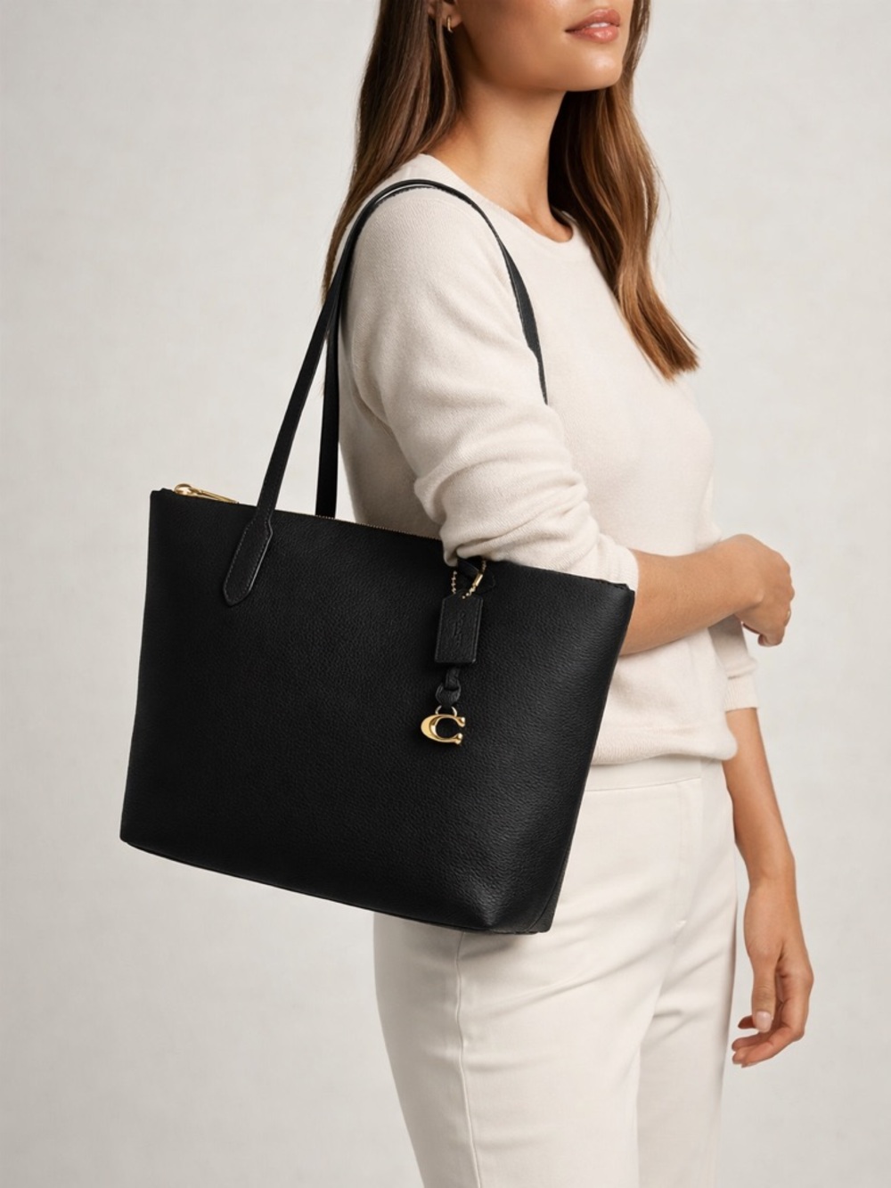 Coach Bella Black Pebbled Leather Structured Zip Tote Luxury Designer Work Bag - Picture 9 of 10